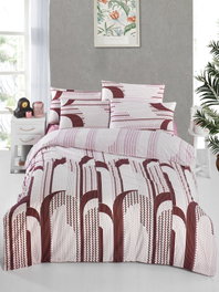 L'essentiel linge de maison Juego de funda de edredón doble Ranforce Rojo clarete y Blanco